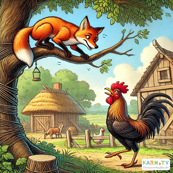 การ์ตูนสำหรับเด็ก ในรูปแบบ นิทานการ์ตูนสองภาษา เรื่อง The Cock And The Fox